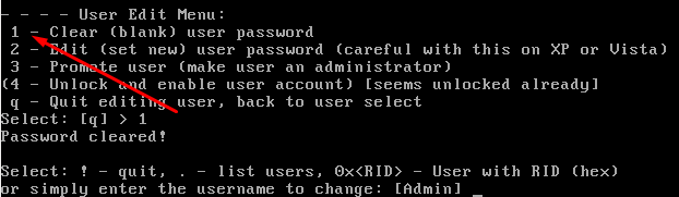 Offline NT Password Editor: удаление пароля