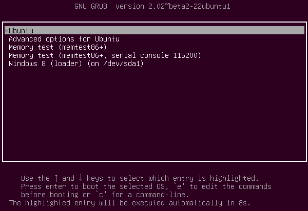 Выбор Ubuntu при следующей загрузке системы