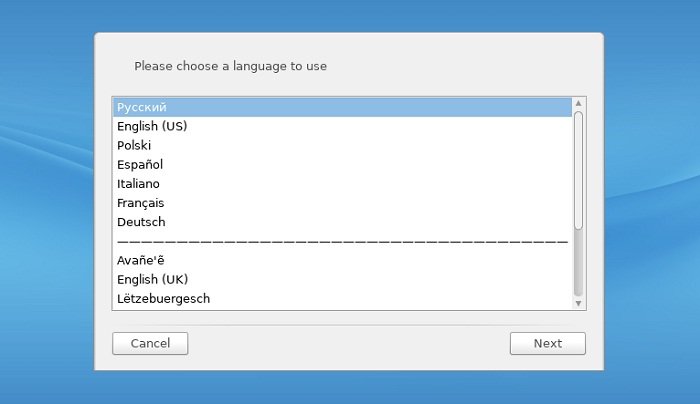 Выбор языка Rosa Linux