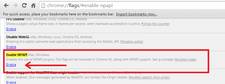 Переход по ссылке для активации npapi в браузере Google Chrome