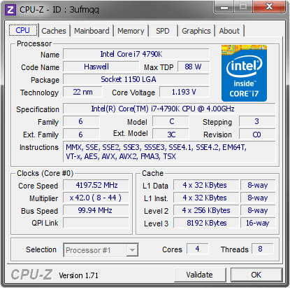 Вкладка «CPU» в утилите CPU-Z