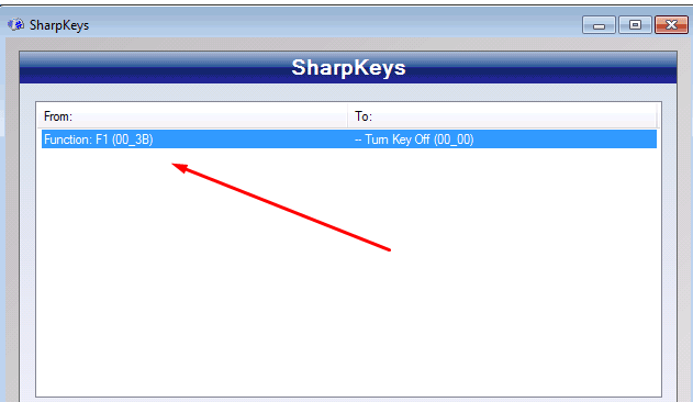 Выбор внесенного изменения в SharpKeys