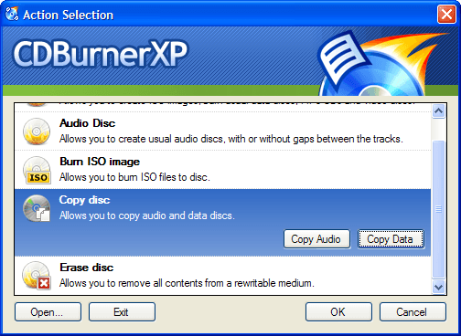 Интерфейс программы CDBurner XP